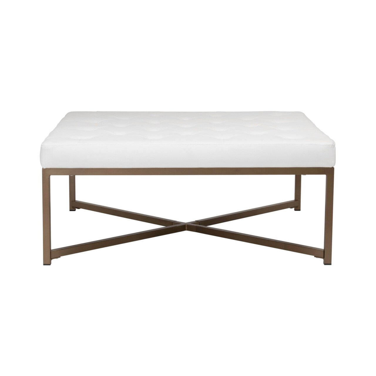 Studio Designs Home Camber Modern Large Cocktail Tufted Square Ottoman with Metal Frame and Blended Leather - Bronze,